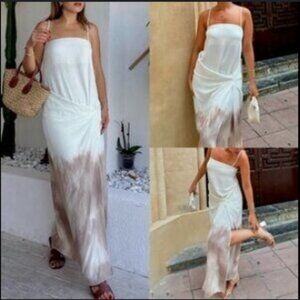 ZARA WOMAN SS24 DRAPED OMBRÉ MIDI TIE DYE DRESS ECRU. S